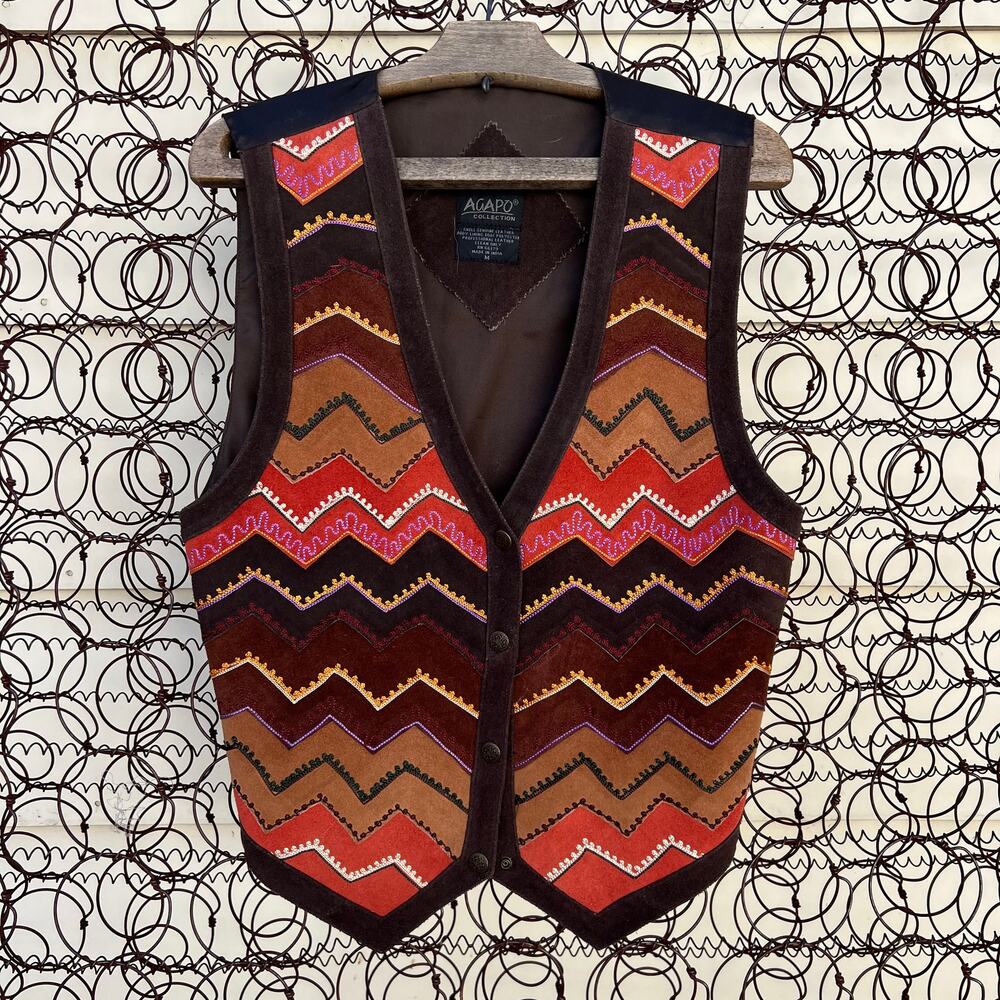 Vintage Agapo Boho southwestern sunrise sunset chevron stripe vest MEDIUM